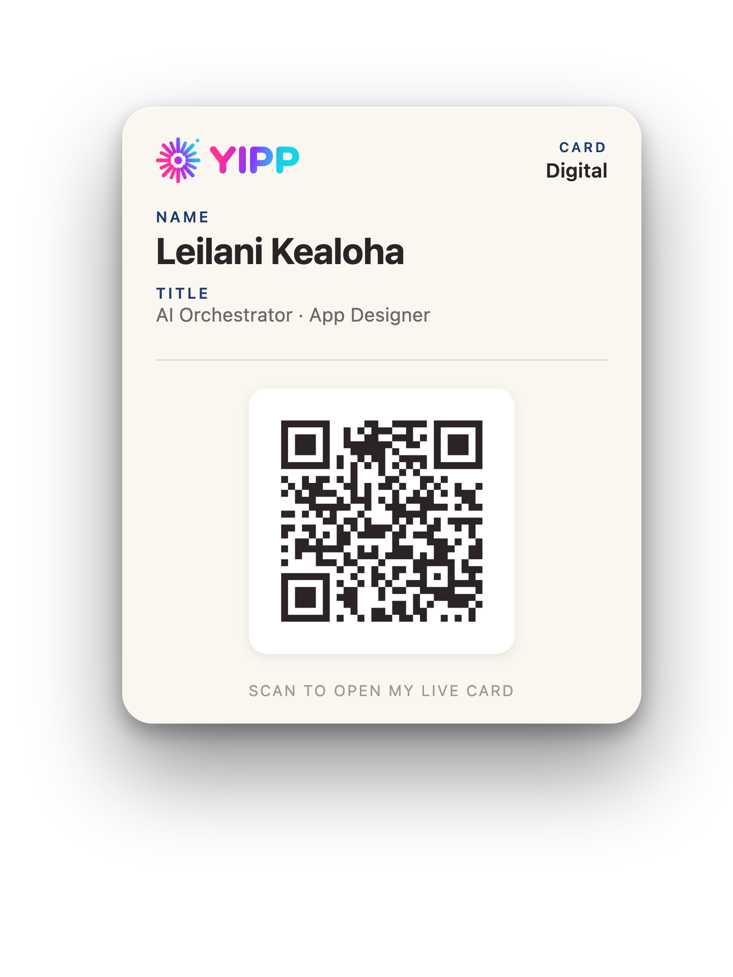 The Yipp card in Apple Wallet, carrying its QR code